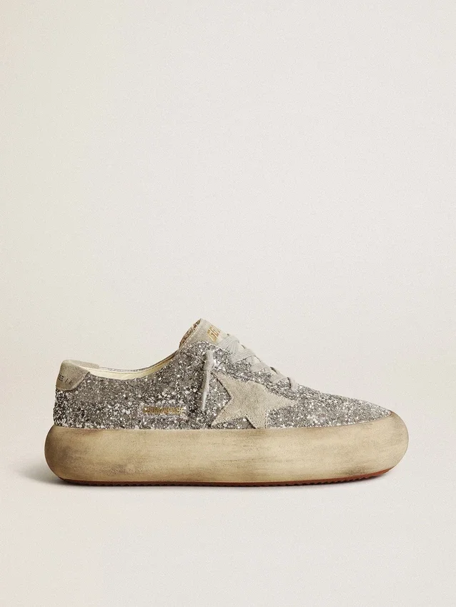 Women's Space-Star in silver glitter with ice-gray star