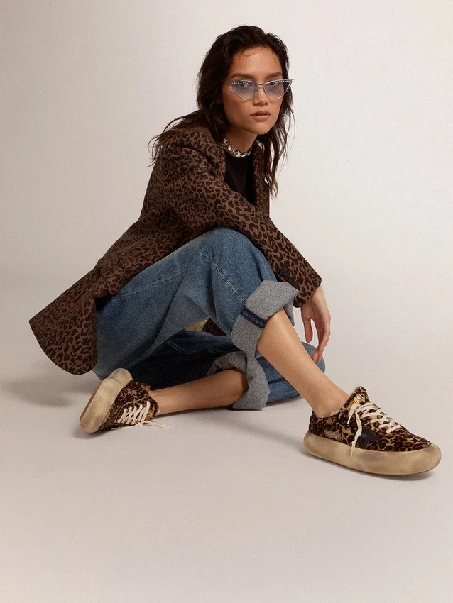 Women's Space-Star shoes in animal-print pony skin with shearling lining