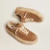 Women's Space-Star shoes in tobacco-colored suede with shearling lining