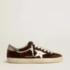 Women's Super-Star in cognac velvet with metallic leather star and heel tab