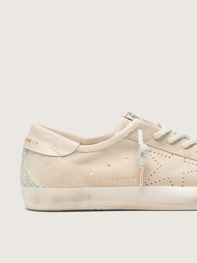 Women’s Super-Star in cream suede with perforated star and bead insert
