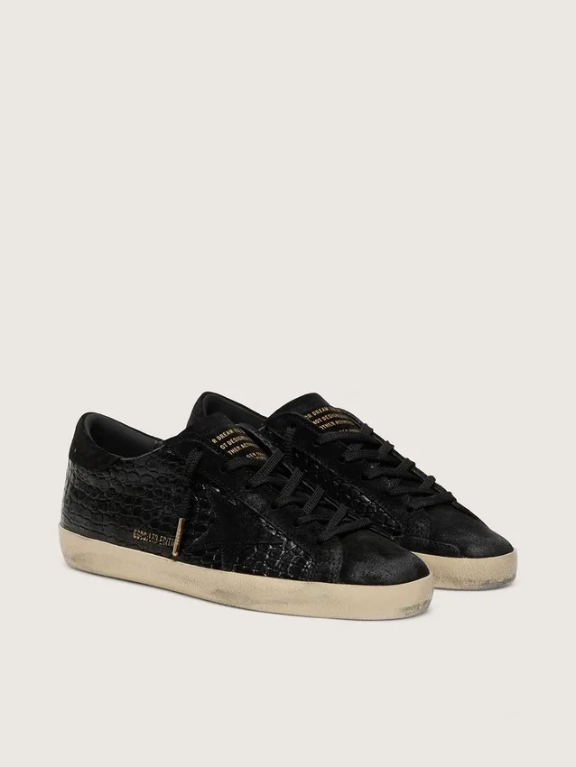 Women's Super-Star LTD in black croc-print leather with black suede star and heel tab