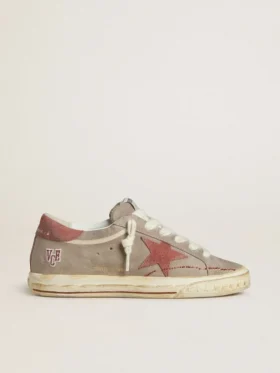 Women's Super-Star LTD in gray suede with red waxed suede star and heel tab