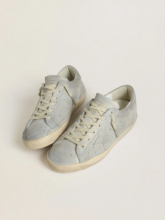 Women's Super-Star LTD in platinum suede and Swarovski crystals with platinum suede star