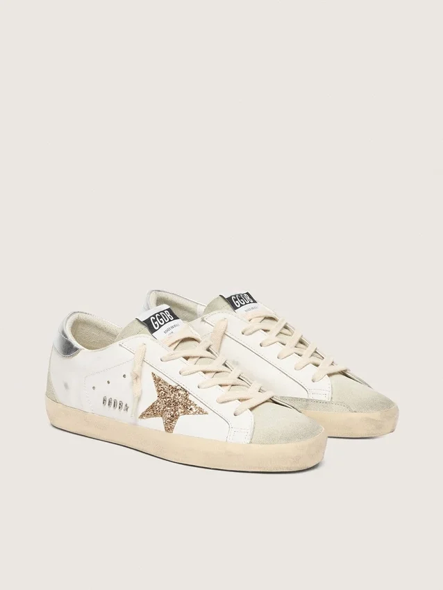 Women's Super-Star with gold glitter star and ice-gray suede inserts