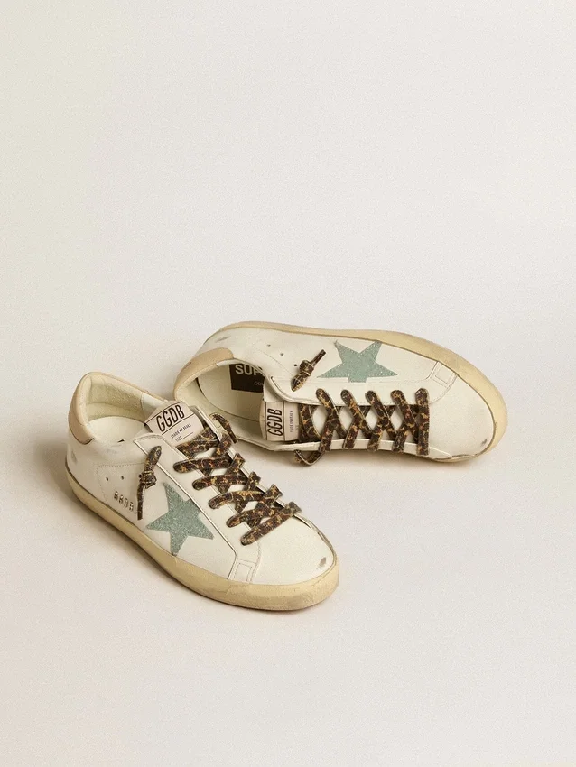 Women's Super-Star with gray glitter star and nude leather heel tab