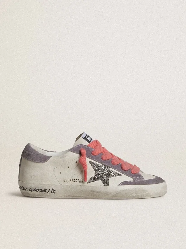 Women's Super-Star with silver glitter star and lilac suede heel tab