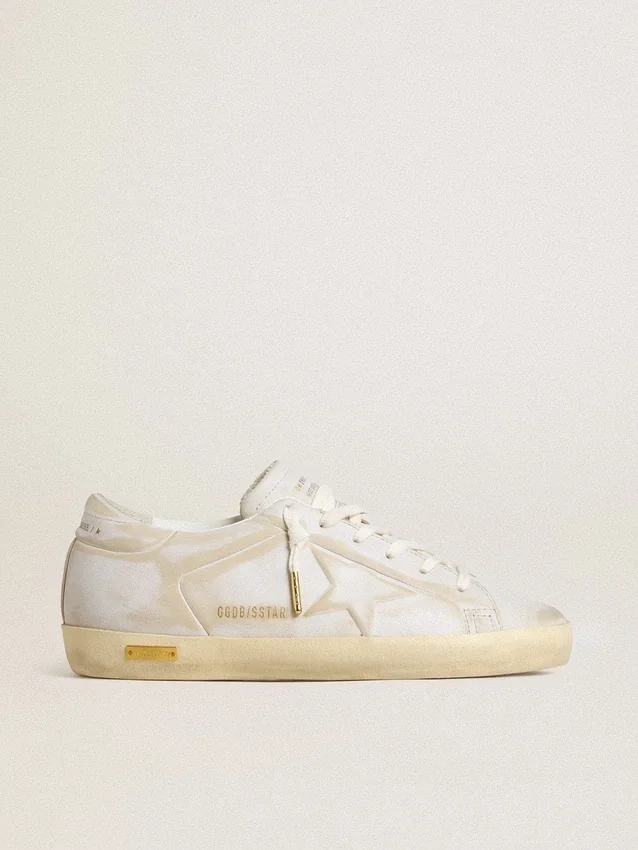 Women’s Super-Star with white leather star and heel tab with lived-in effect