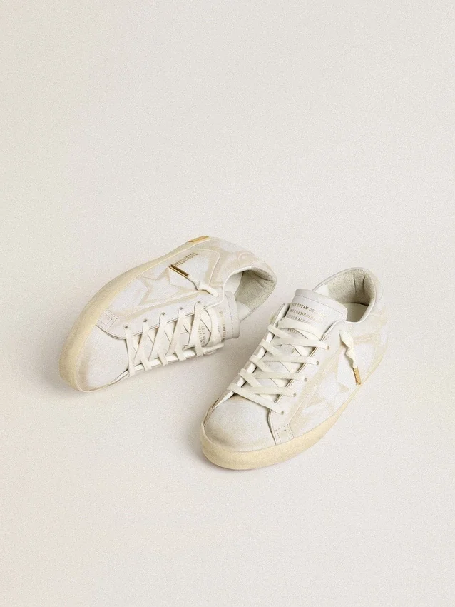 Women’s Super-Star with white leather star and heel tab with lived-in effect