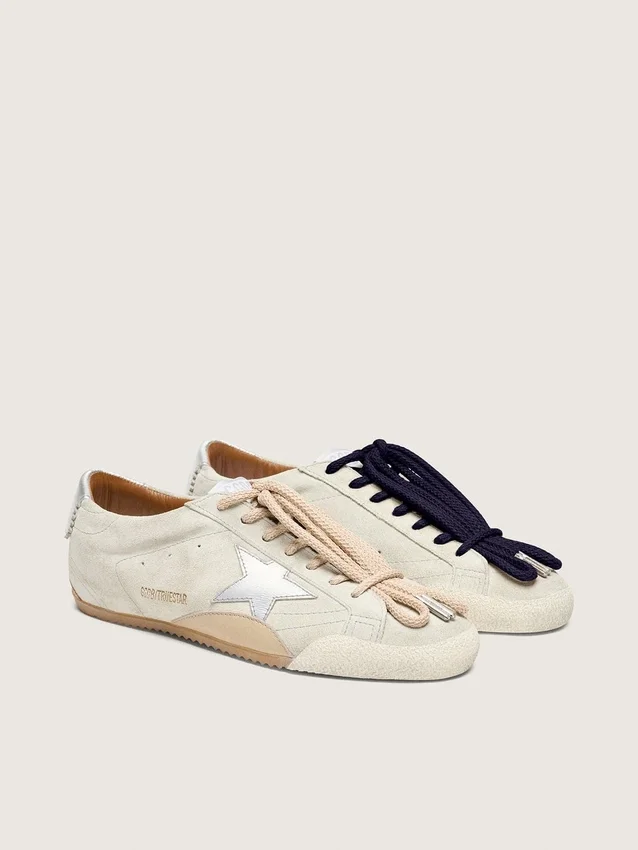 Women's True-Star in light gray suede with metallic silver star and heel tab