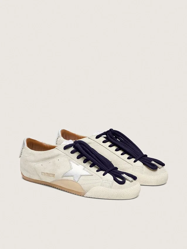 Women's True-Star in light gray suede with metallic silver star and heel tab