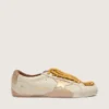 Men's True-Star in white nappa leather with gold foiled leather star and beige suede heel tab