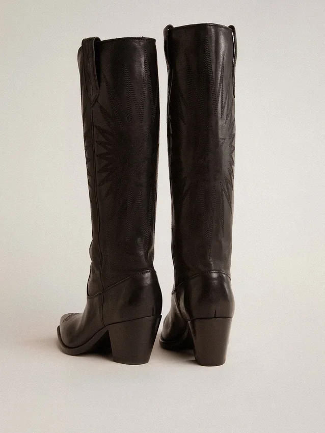 Women's Wish Star boots in black leather with star embroidery