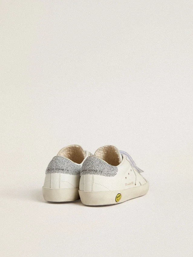 Young Old School in white leather with silver Swarovski crystal heel tab and straps