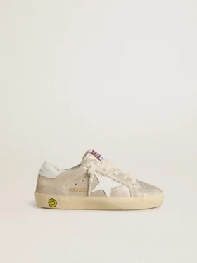 Young Super-Star in sand-colored laminated-effect suede with white leather star