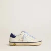 Young Super-Star in white leather with blue suede heel tab