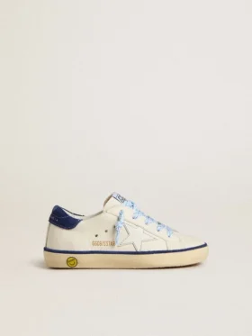 Young Super-Star in white leather with blue suede heel tab