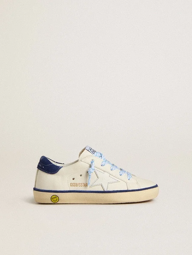 Young Super-Star in white leather with blue suede heel tab